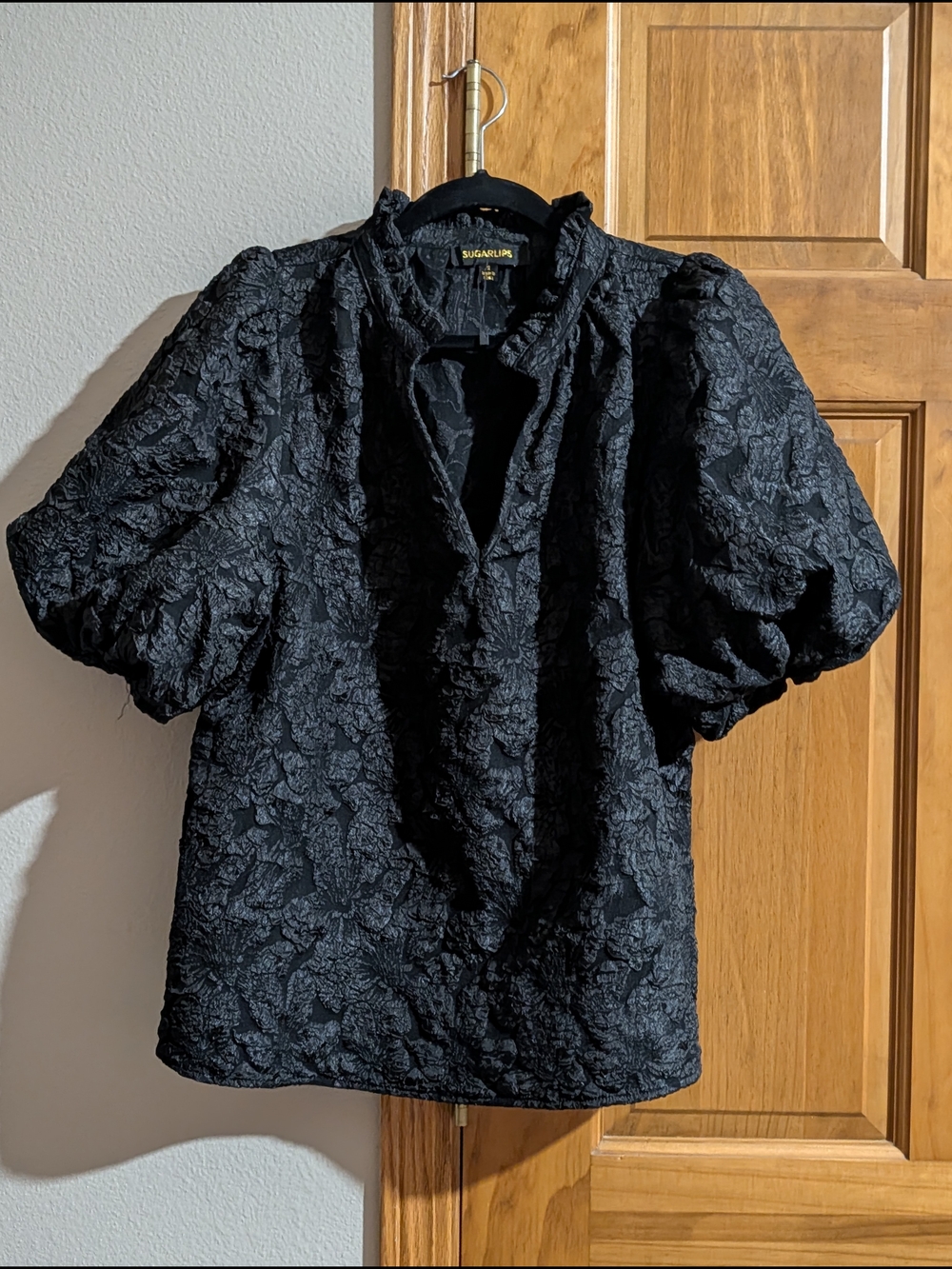 Sweet Pea Black Textured Puff-Sleeve Blouse From Nordstrom